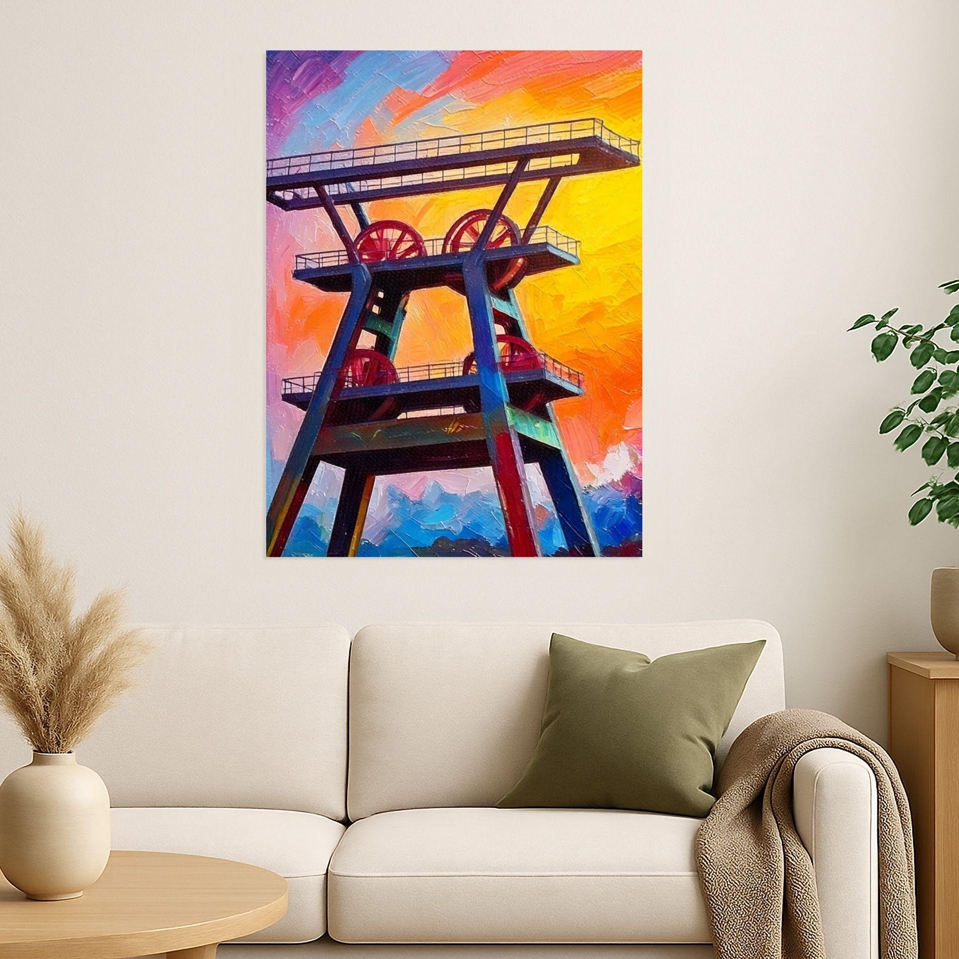 Ruhrpott Förderturm in Öl - Premiumdruck