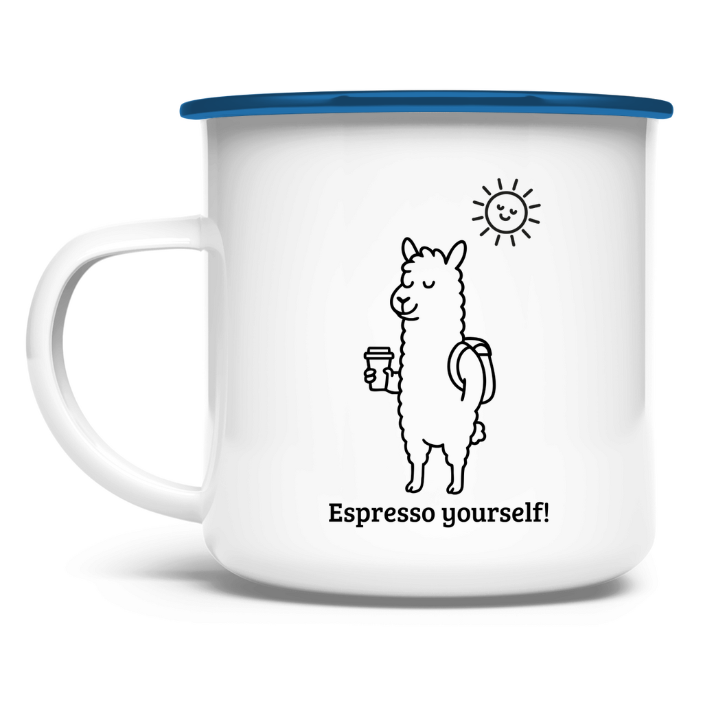 Alpaka Emaille-Tasse „Espresso yourself!“ – dein Statement für Kaffee mit Charakter