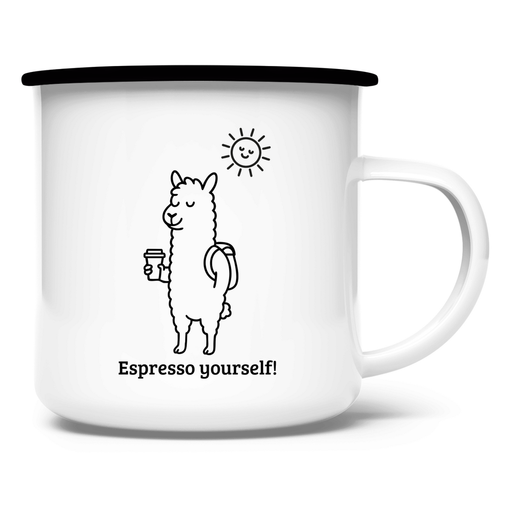 Alpaka Emaille-Tasse „Espresso yourself!“ – dein Statement für Kaffee mit Charakter