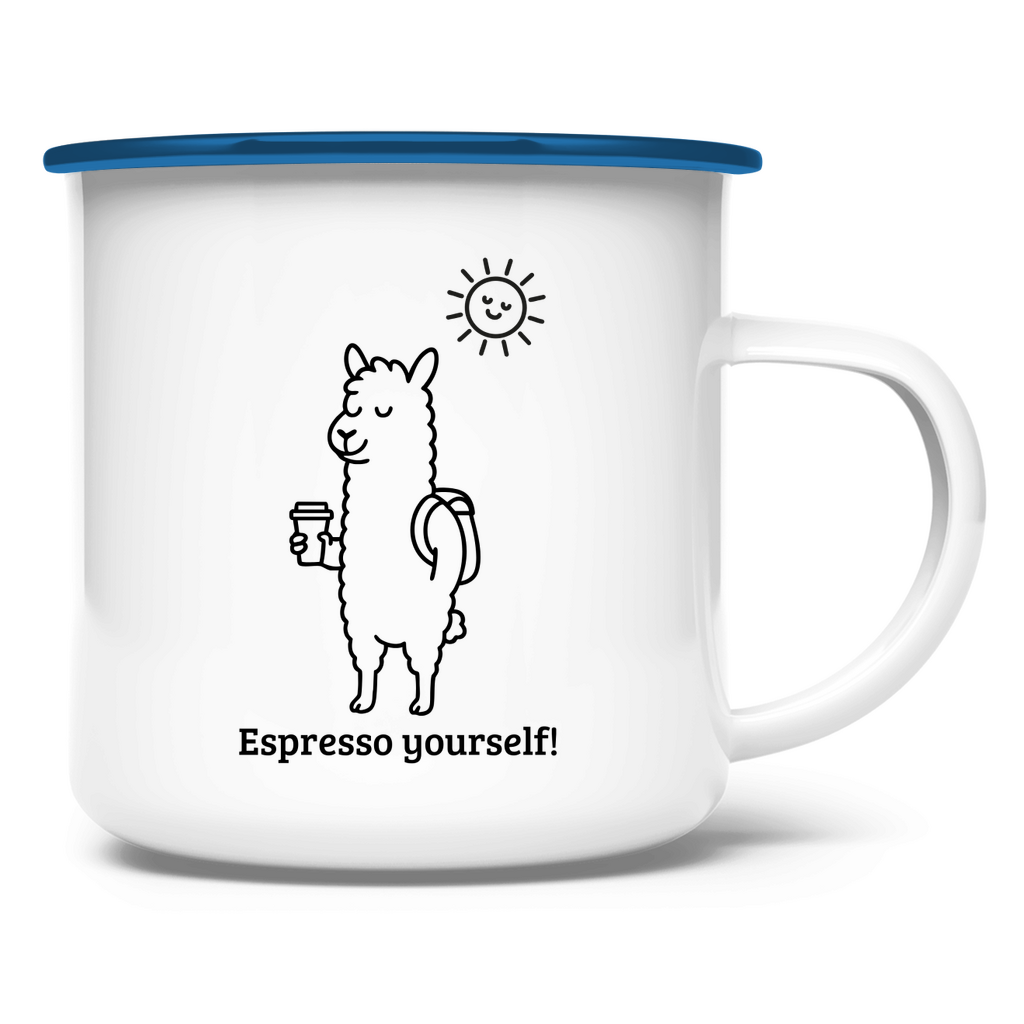 Alpaka Emaille-Tasse „Espresso yourself!“ – dein Statement für Kaffee mit Charakter