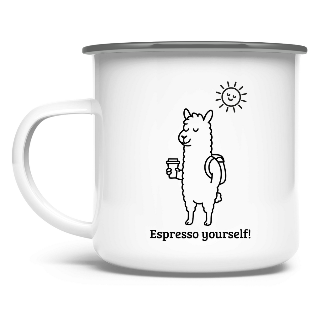 Alpaka Emaille-Tasse „Espresso yourself!“ – dein Statement für Kaffee mit Charakter