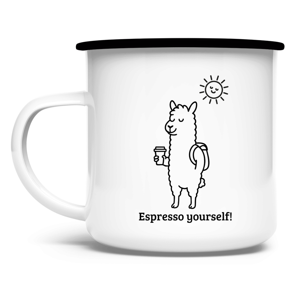 Alpaka Emaille-Tasse „Espresso yourself!“ – dein Statement für Kaffee mit Charakter
